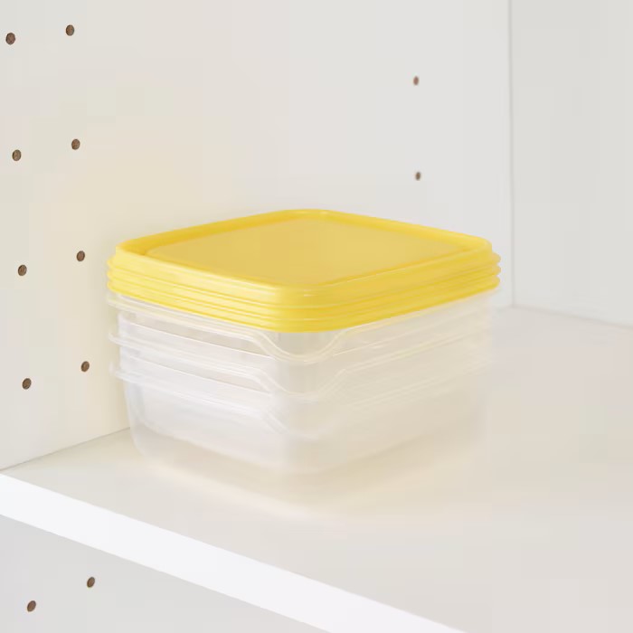 IKEA PRUTA 3PCS/SET FOOD CONTAINER, TRANSPARENT/YELLOW 0.6L (20 OZ)