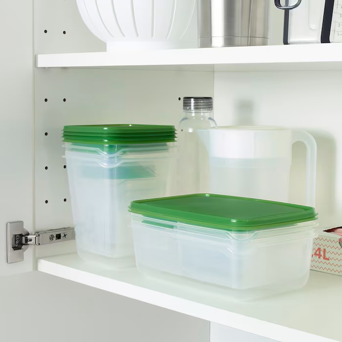 IKEA PRUTAFOOD CONTAINER, SET OF 17, CLEAR/GREEN