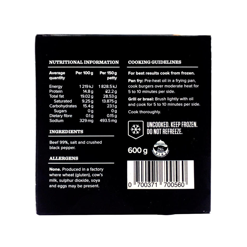 SPARTA ANGUS GOURMET BURGER PATTIES 4'S 600G