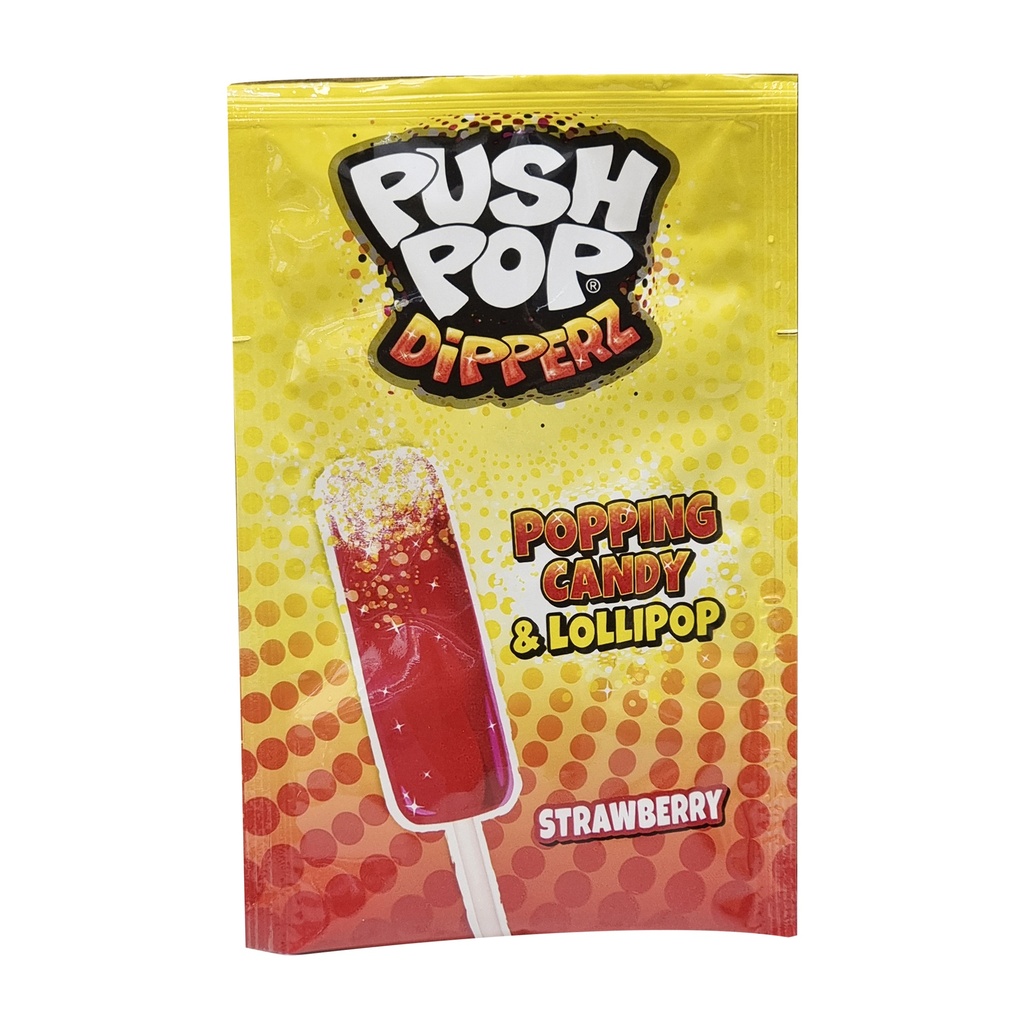 BAZOOKA PUSH POP DIPPERZ POPPING CANDY & LOLLIPOP STRAWBERRY 12G