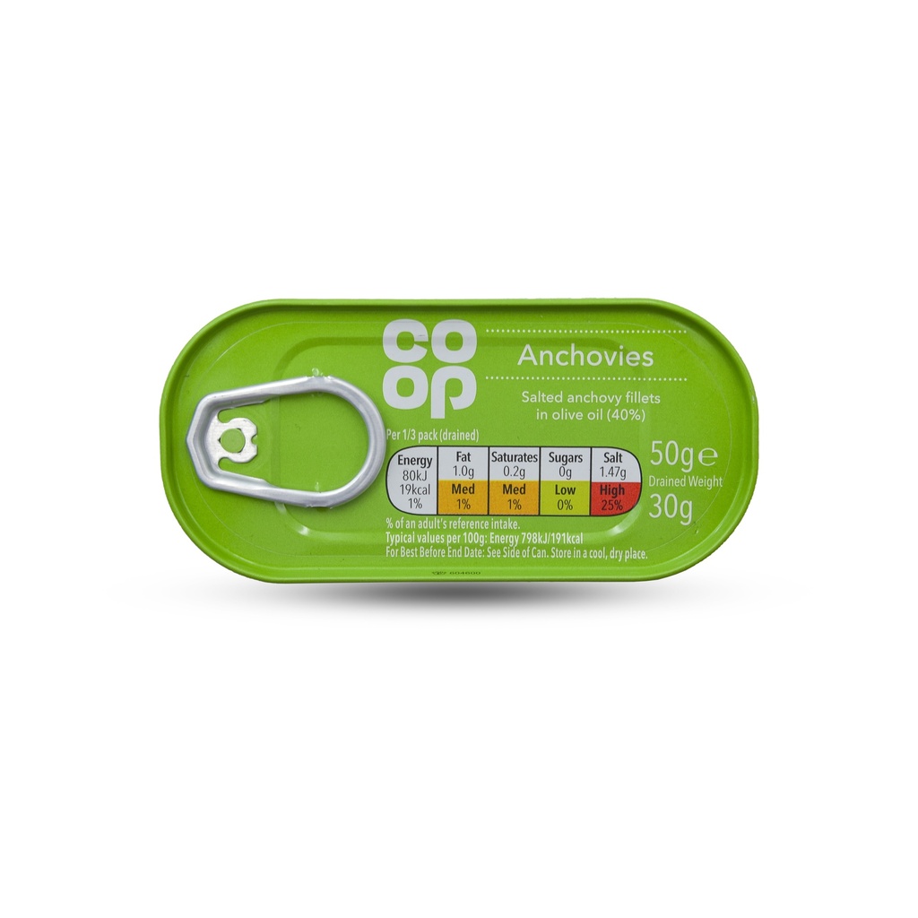 CO-OP ANCHOVY FILLETS IN OLIVE OIL 50G