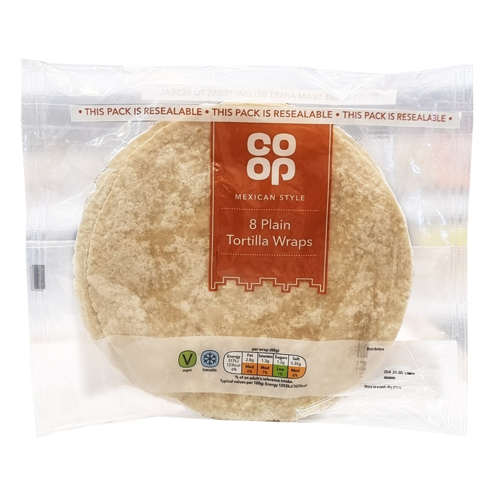 CO-OP 8 PLAIN TORTILLA WRAPS 320G