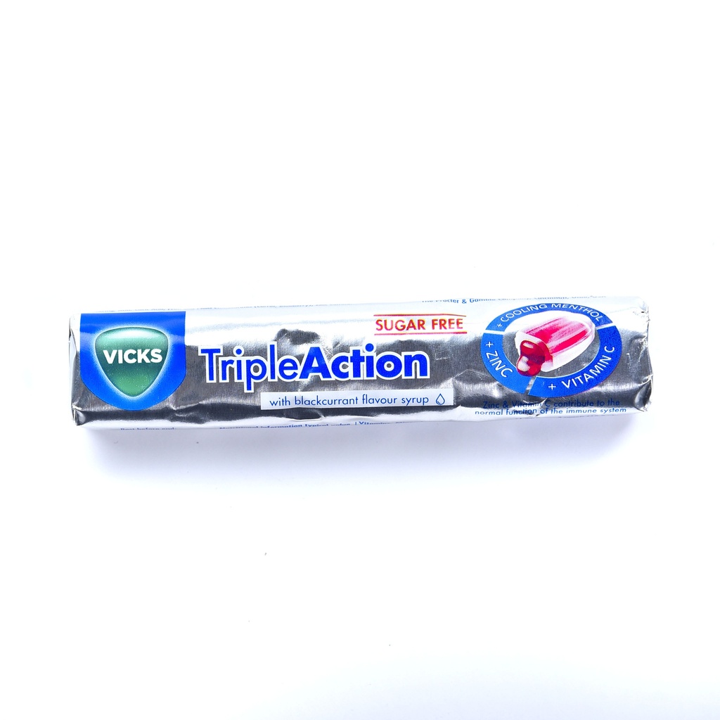 VICKS TRIPLE ACTION WITH BLACKCURRANT FLAVOUR SYRUP MINTY LOZENGES 42G