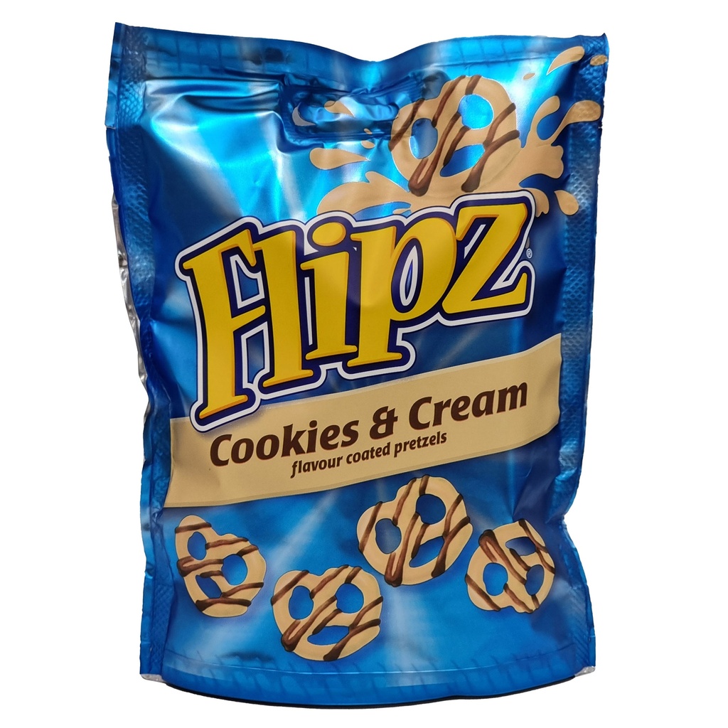 FLIPZ COOKIES & CREAM FLAVOUR COATED PRETZELS 90G