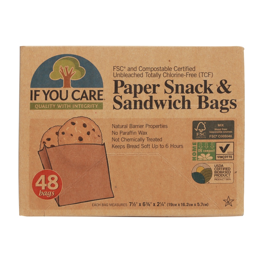 IF YOU CARE PAPER SNACK & SANDWICH BAGS 48'S