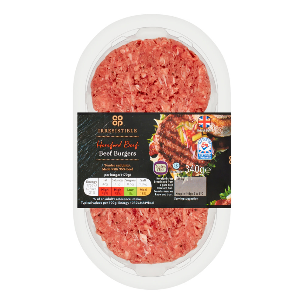 CO-OP IRRESISTIBLE HEREFORD BEEF BURGERS 340G