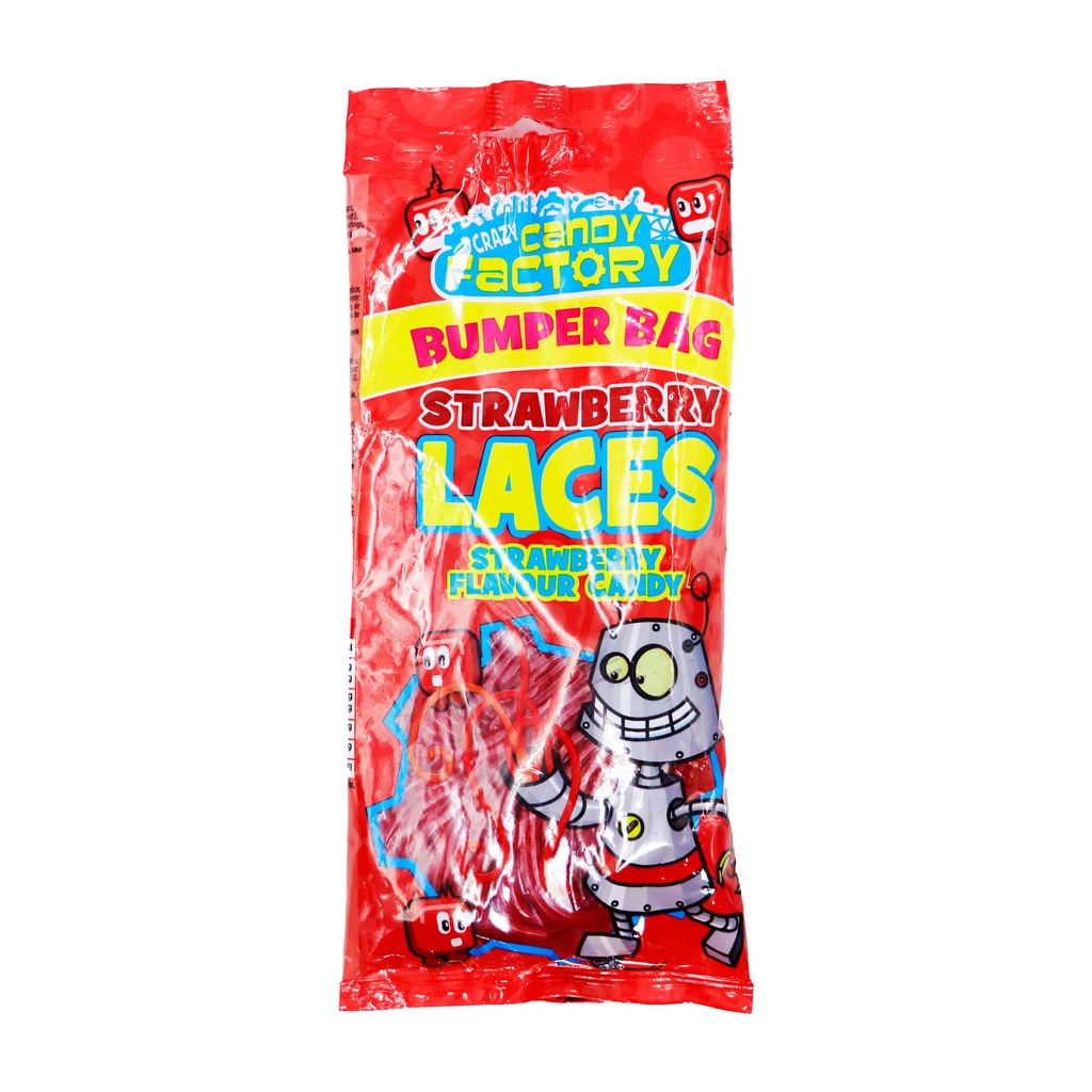 CRAZY CANDY FACTORY BUMPER BAG STRAWBERRY LACES 225G