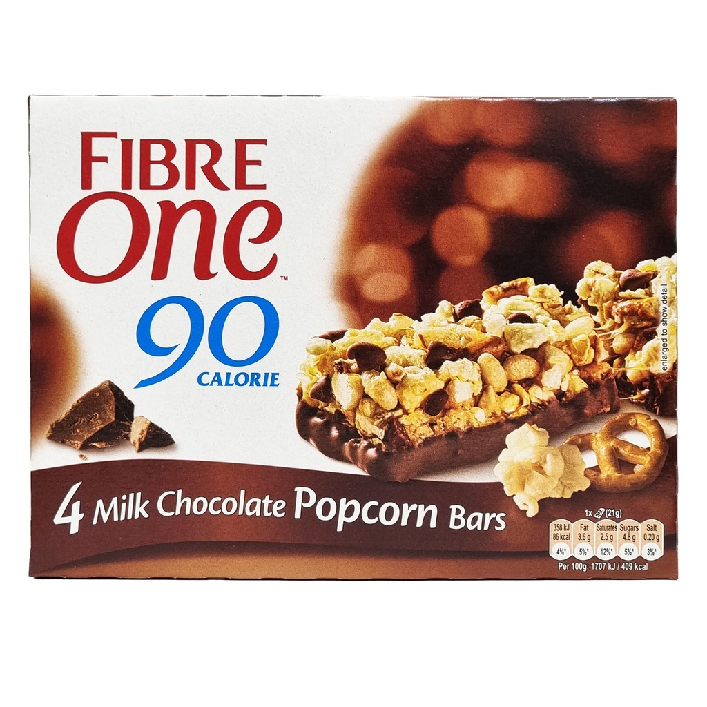 FIBRE ONE 90 CALORIE MILK CHOCOLATE POPCORN BARS 4'S 21G