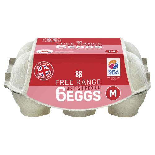 CO-OP BRITISH 6 FREE RANGE MEDIUM EGGS