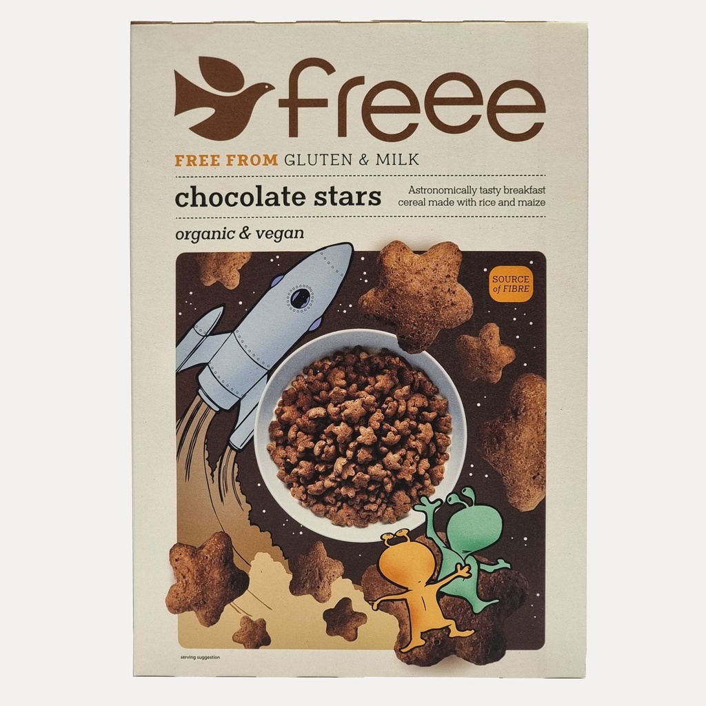 DOVES FARM ORGANIC GLUTEN & MILK FREE CHOCOLATE STARS ORGANIC & VEGAN CEREAL 300G