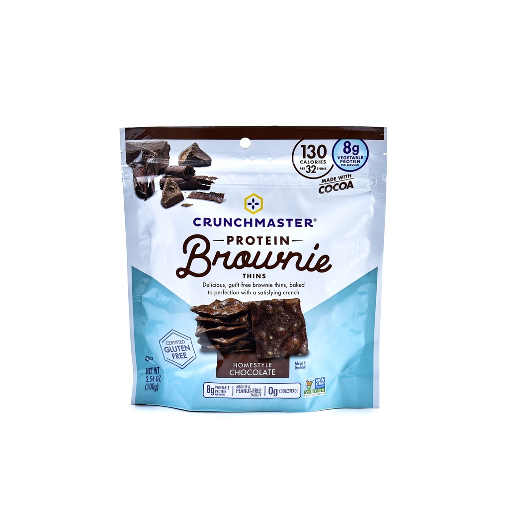 CRUNCHMASTER GLUTEN FREE PROTEIN BROWNIE THINS MILK CHOCOLATE 100G