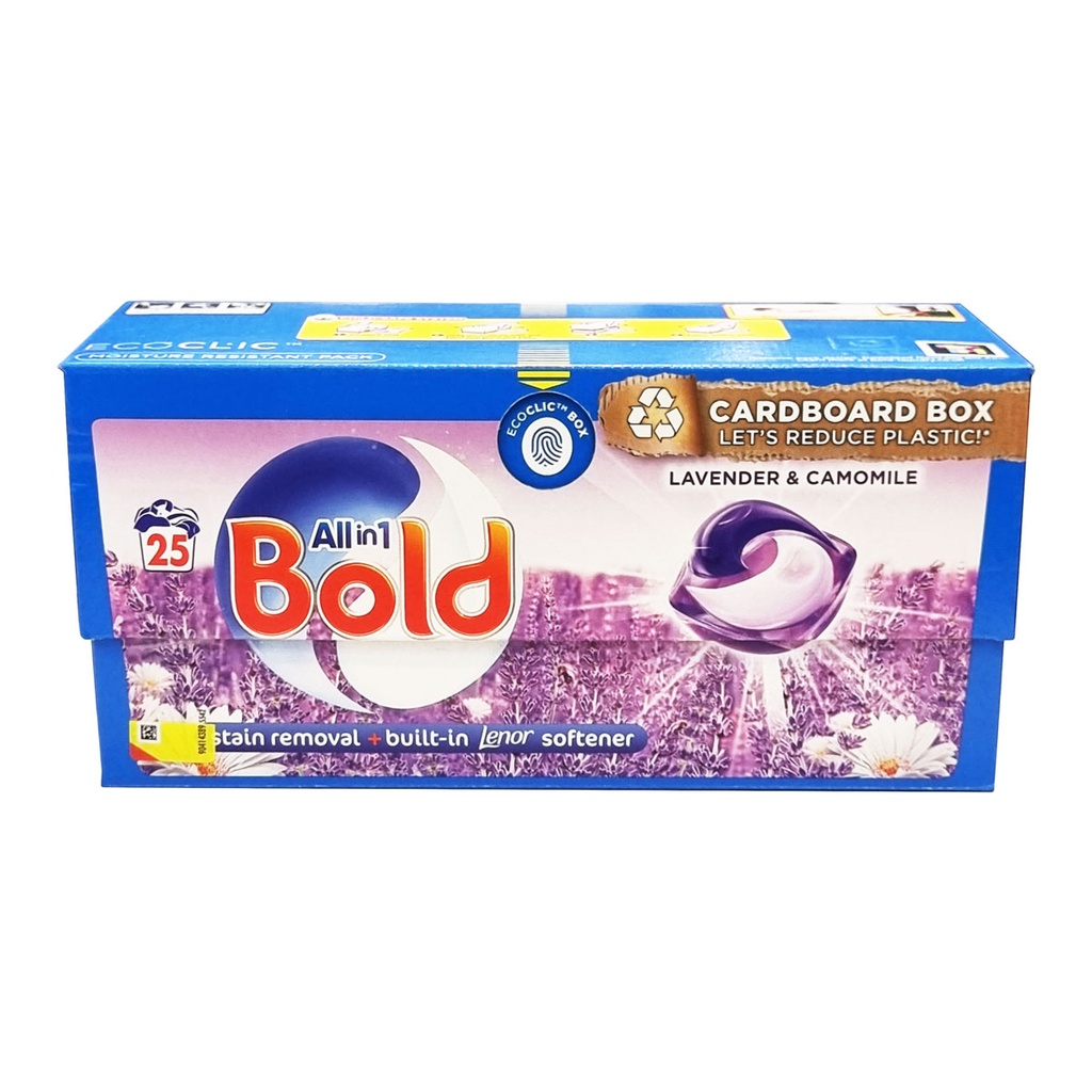 BOLD ALL-IN-1 LAVENDER & CAMOMILE LAUNDRY PODS WITH STAIN REMOVAL 25'S WASH