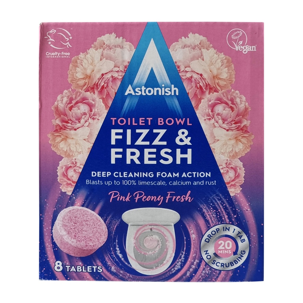 ASTONISH TOILET BOWL FIZZ & FRESH PINK PEONY FRESH 8'S CLEAING FOAM TABLETS