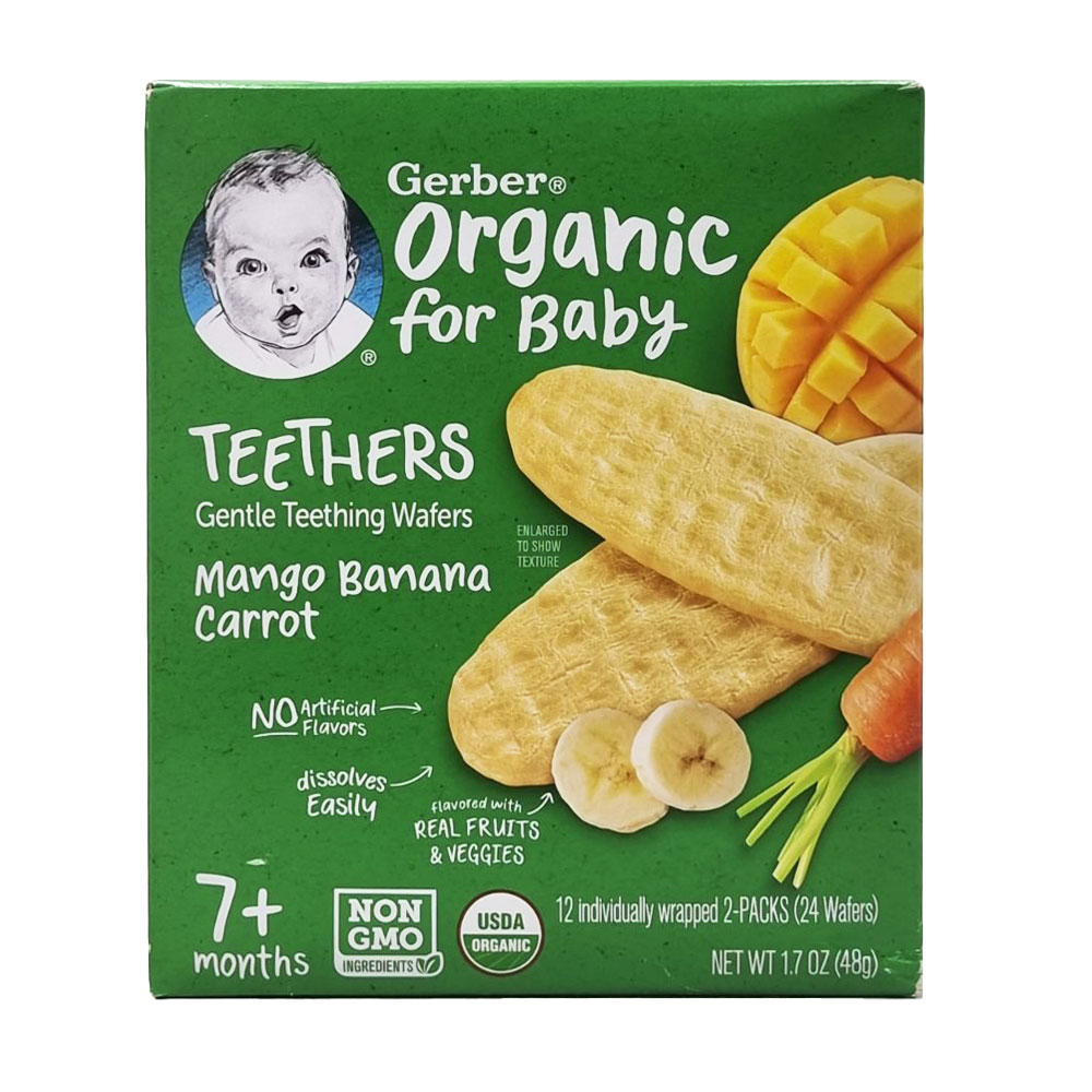 GERBER ORGANIC TEETHERS MANGO BANANAS CARROT 7+ MONTHS 48G