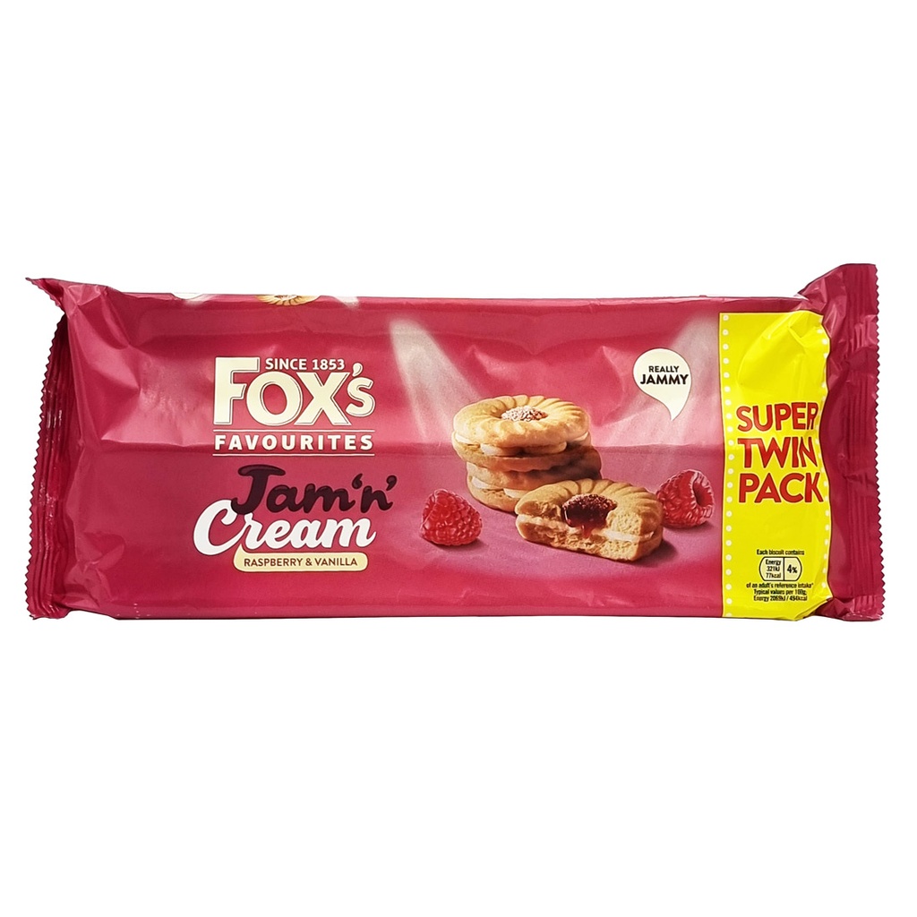 FOX'S JAM N CREAM RASPBERRY & VANILLA SANDWICH TWIN PACK 300G