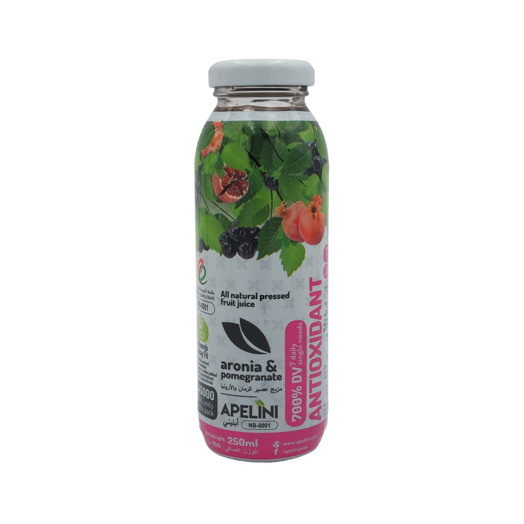 APELINI NATURAL PRESSED JUICE ANTIOXIDANT 700% DV ARONIA & POMEGRANATE 250ML