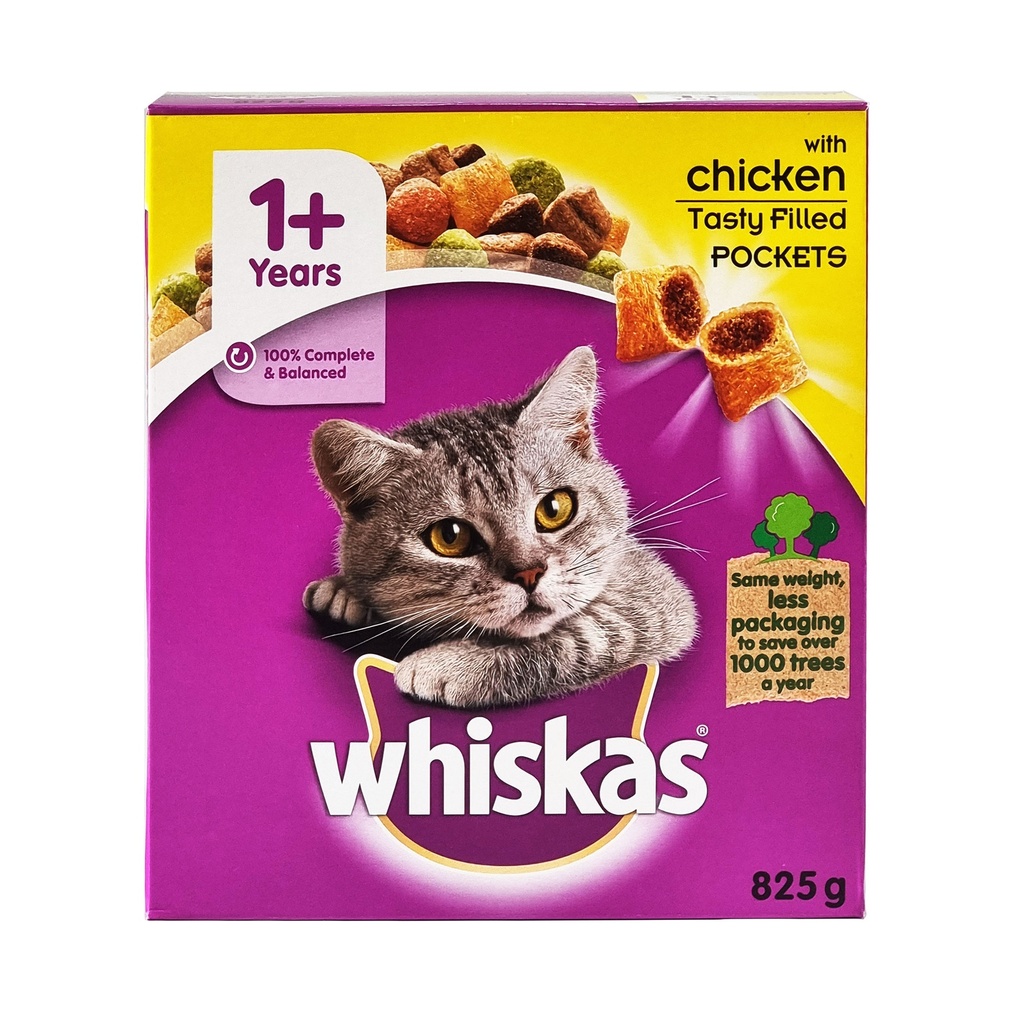 WHISKAS DRY CAT FOOD WITH CHICKEN 825G