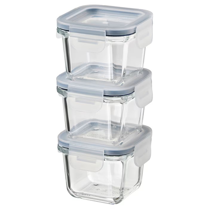 IKEA 365+ 3PCS/SET FOOD CONTAINER WITH LID, SQUARE/GLASS180 ML (6.1 OZ)