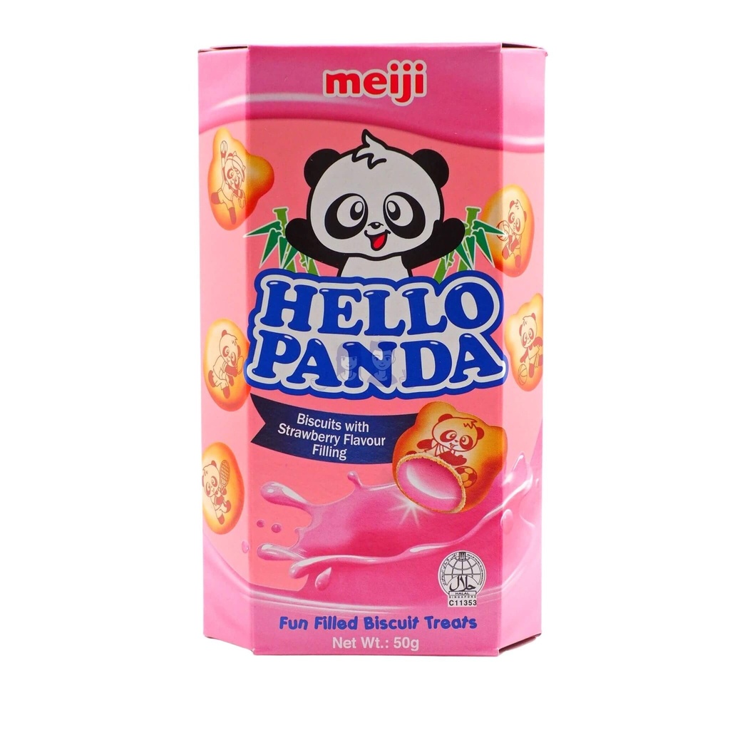 MEIJI HELLO PANDA STRAWBERRY FILLED BISCUITS 43G