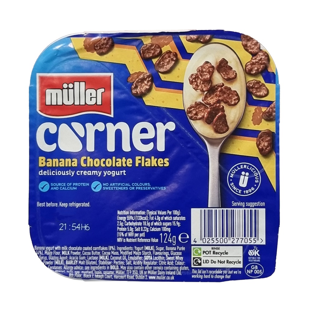 MULLER CORNER CREAMY YOGURT BANANA W/ CHOCOLATE FLAKES 124G