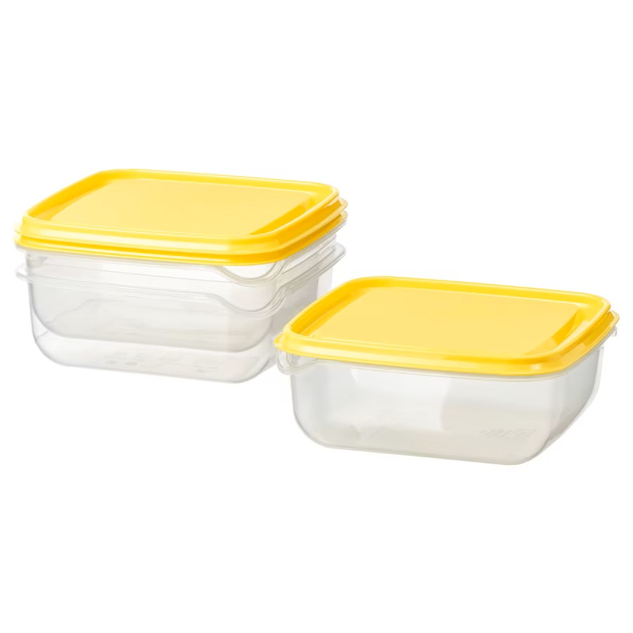 IKEA PRUTA 3PCS/SET FOOD CONTAINER, TRANSPARENT/YELLOW 0.6L (20 OZ)