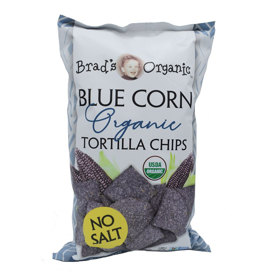 BRAD'S ORGANIC BLUE CORN TORTILLA CHIPS NO SALT 227G