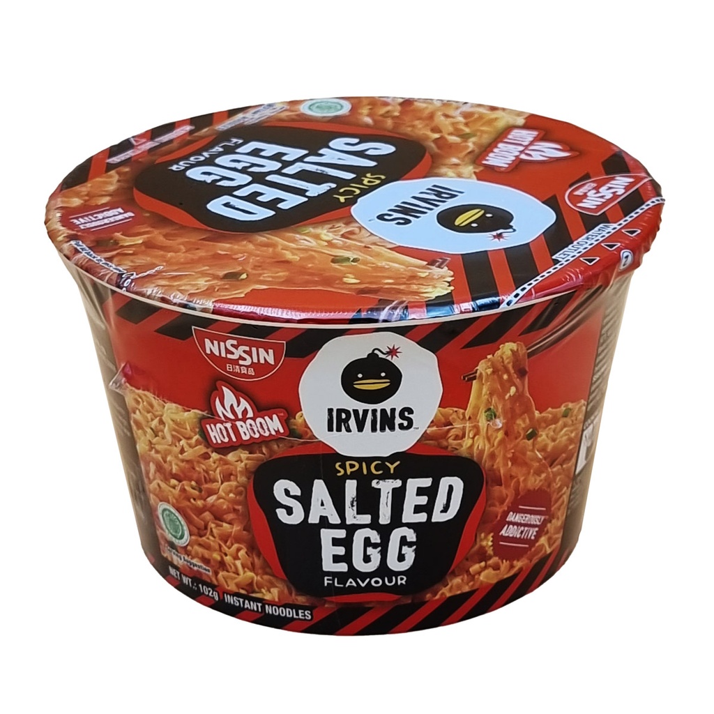 NISSIN IRVINS SPICY SALTED EGG FLAVOUR INSTANT NOODLES BOWL 102G