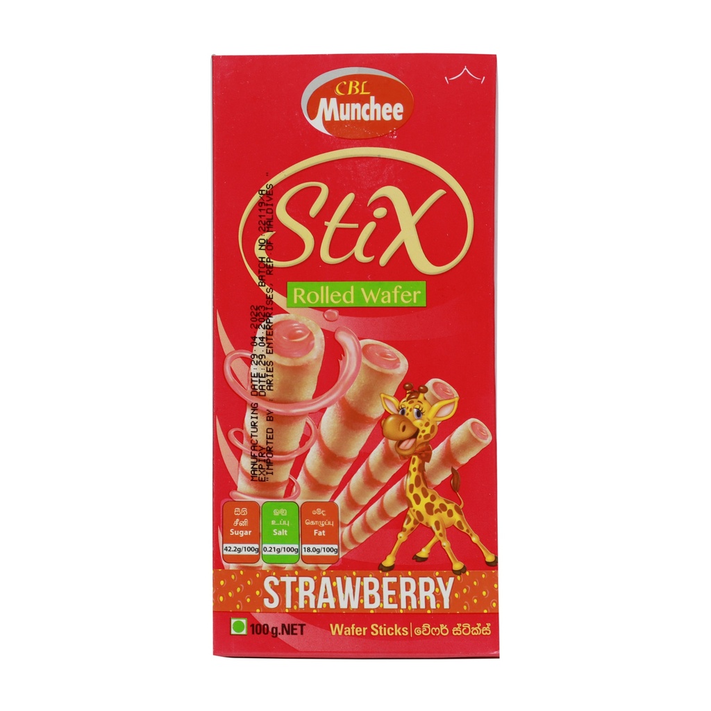 MUNCHEE ROLLED WAFER STICKS STRAWBERRY 100G