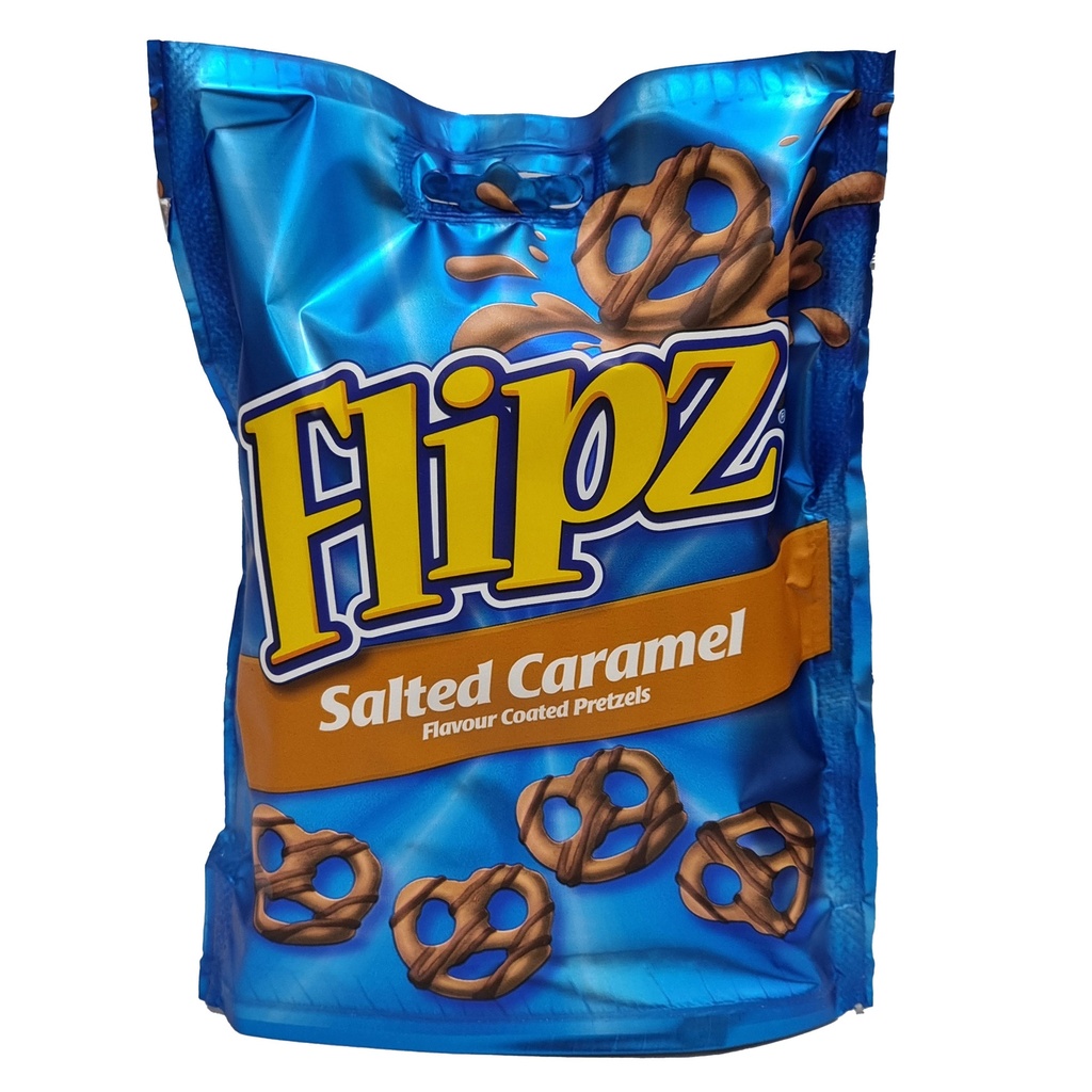 FLIPZ SALTED CARAMEL FLAVOUR COATED PRETZELS 90G