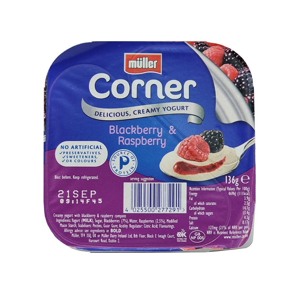 MULLER CORNER CREAMY YOGURT BLACKBERRY & RASPBERRY 136G