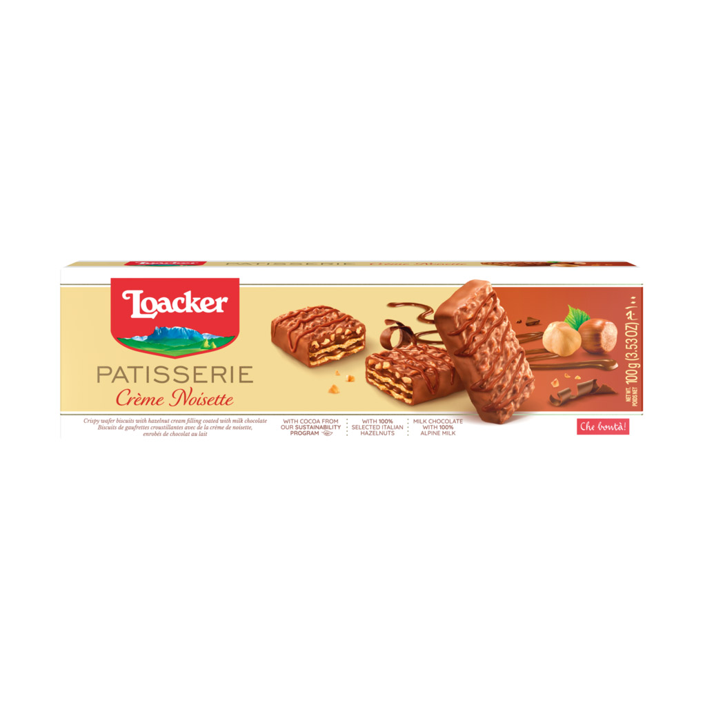 LOACKER CREME NOISETTE MILK CHOCOLATE BISCUITS WITH HAZELNUT CREAM 100G