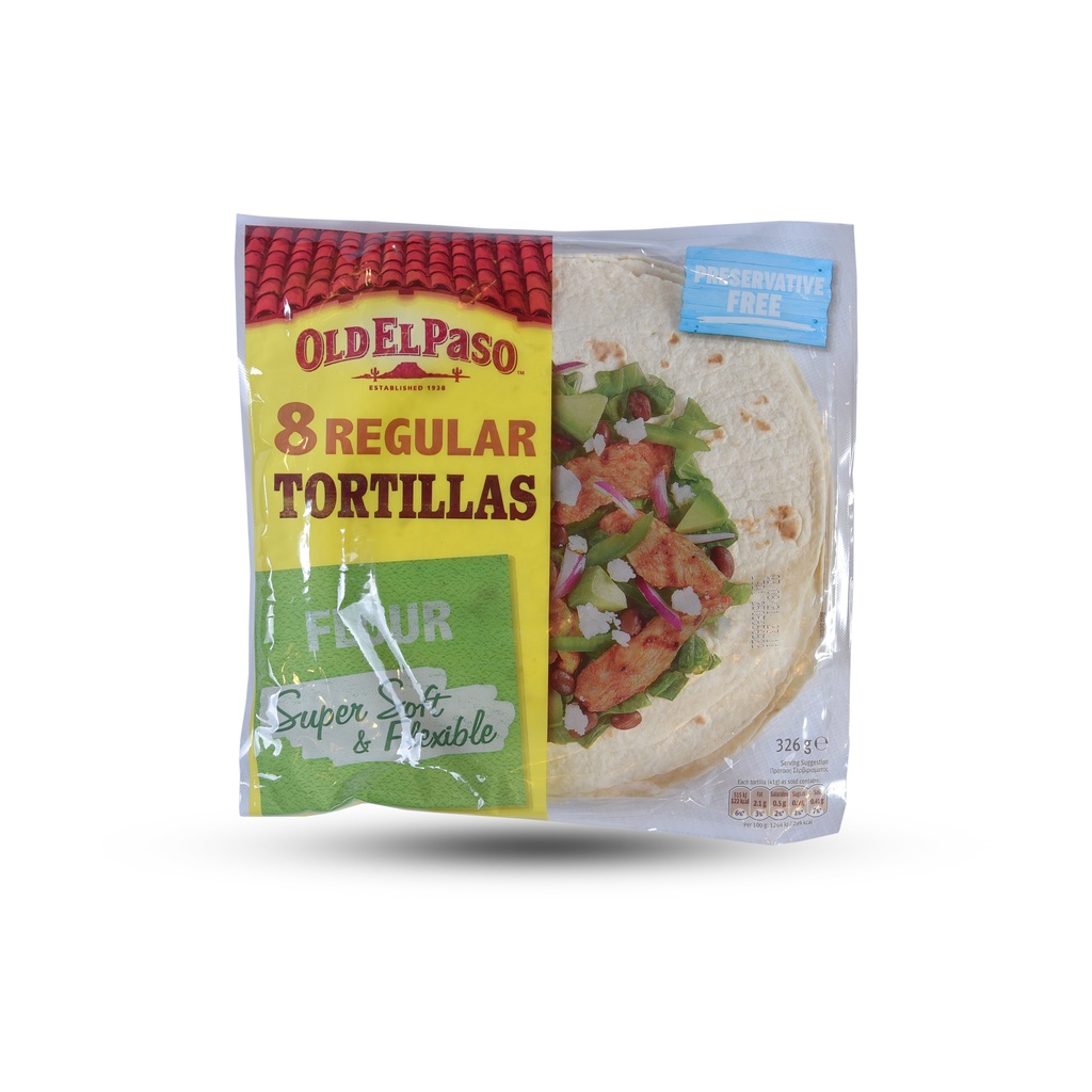 OLD EL PASO 8 REGULAR FLOUR TORTILLAS 326G