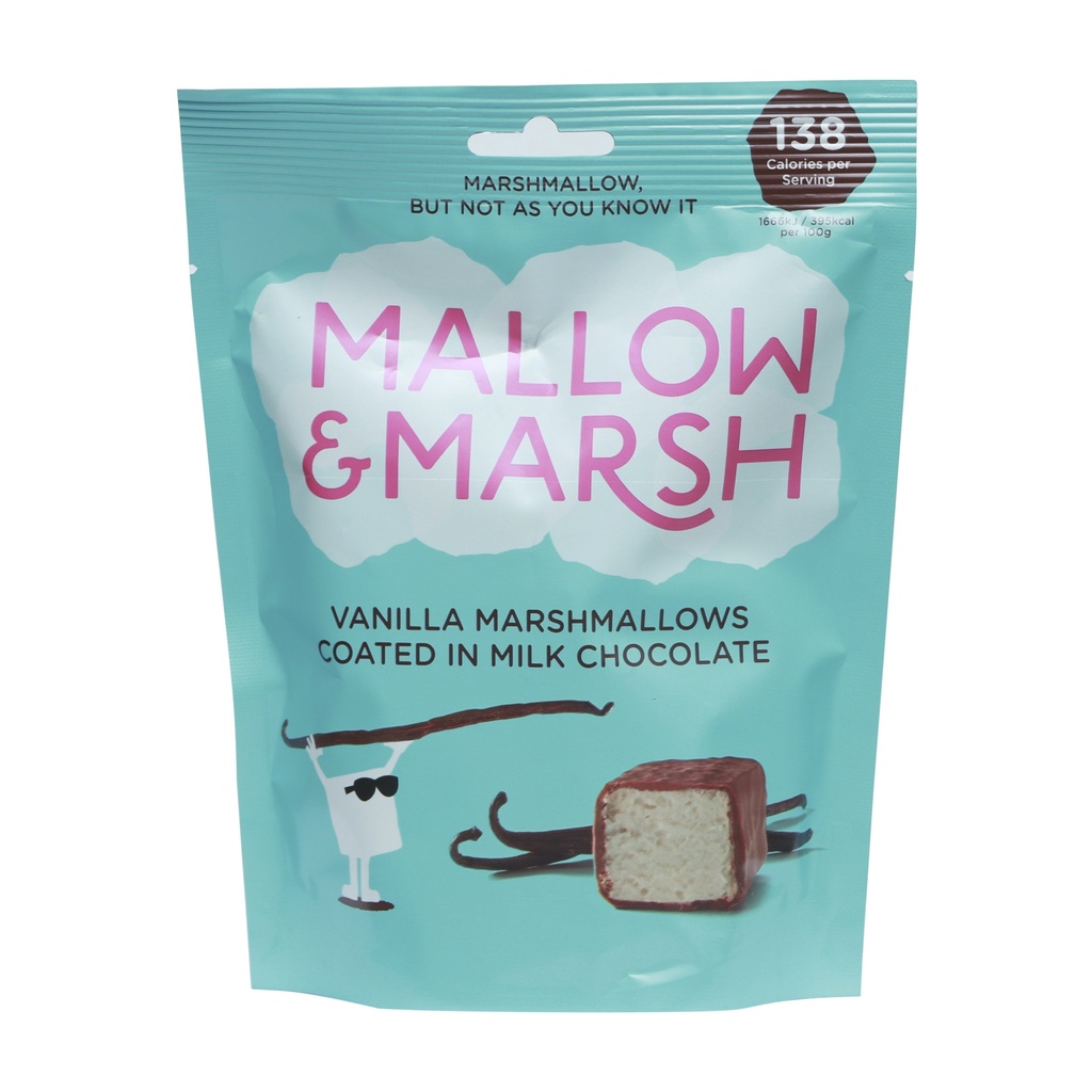 MALLOW & MARSH VANILLA MARSHMALLOWS COATED IN MILK CHOCOLATE 100G