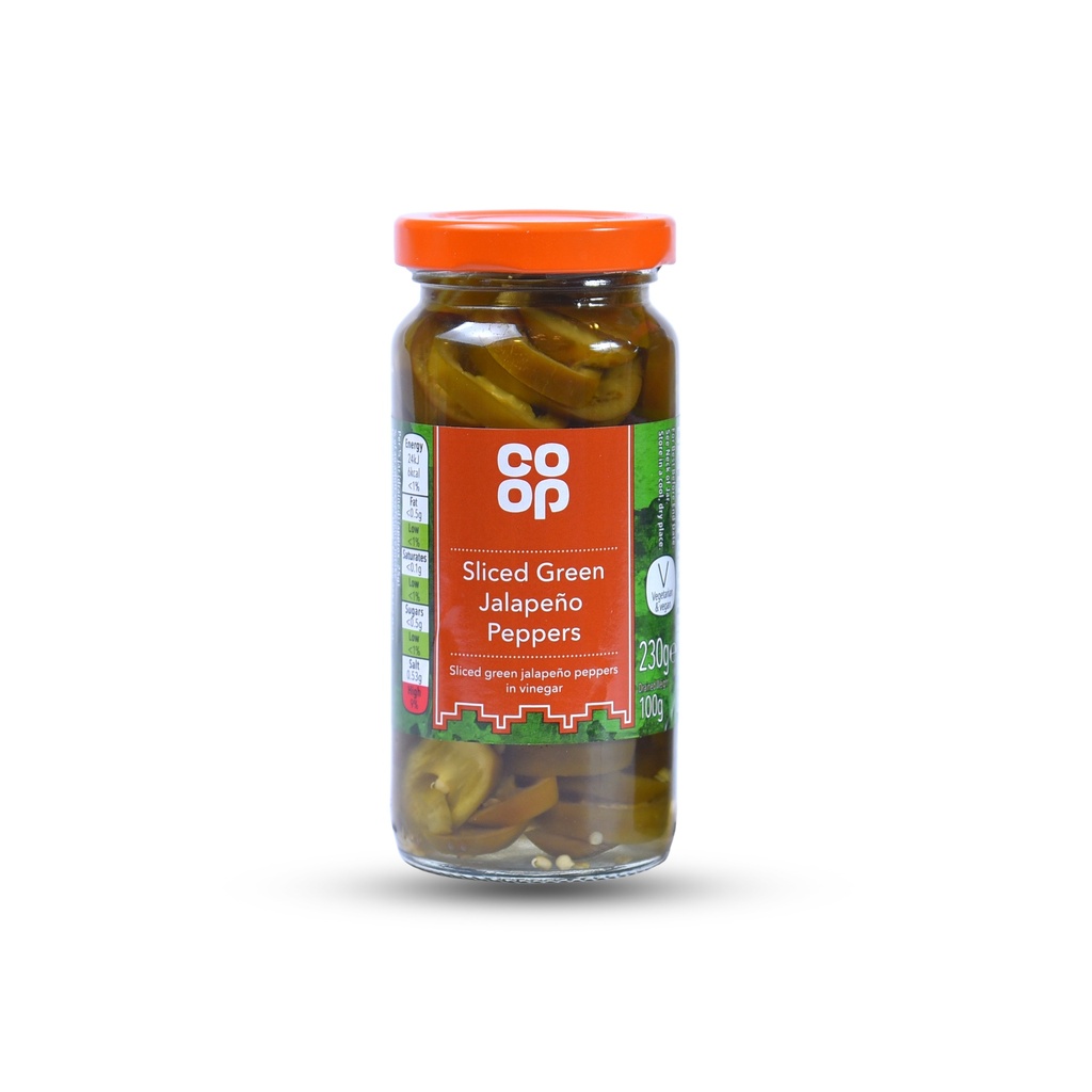 CO-OP SLICED GREEN JALAPENO PEPPERS 230G