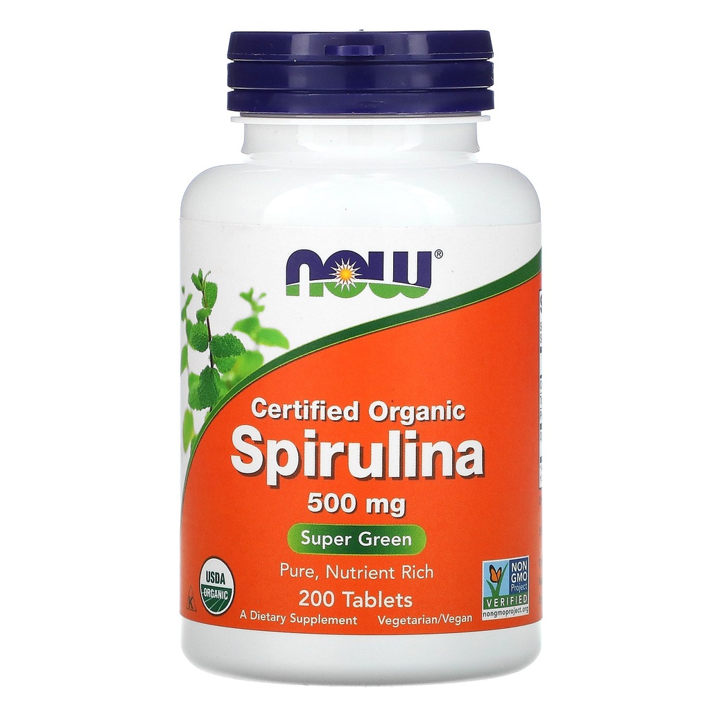 NOW SUPER GREEN ORGANIC SPIRULINA 500 MG 200 TABLETS