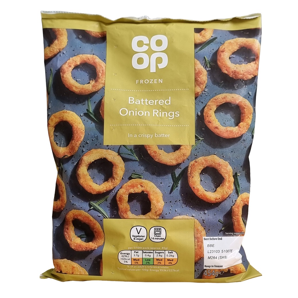 CO-OP FROZEN BATTERED ONION RINGS 454G