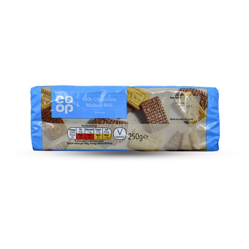 CO-OP MILK CHOCOLATE MALTED MILK BISCUITS 250G