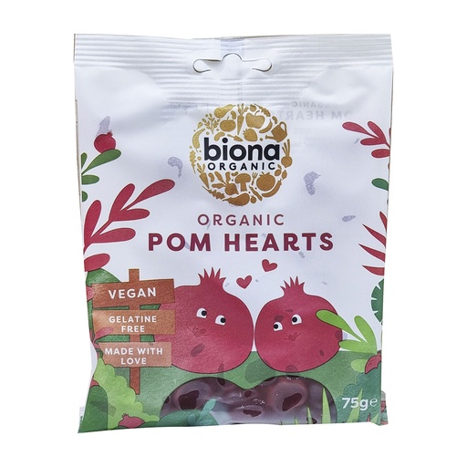 BIONA ORGANIC VEGAN POMEGRANTE HEART FRUIT GUMS 75G