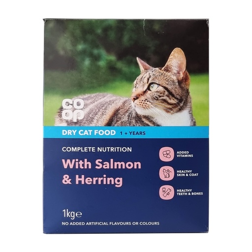 CO-OP DRY CAT FOOD 1+ YEARS COMPLETE NUTRITION WITH SALMON & HERRING 1KG