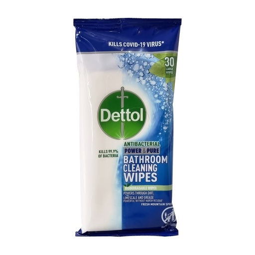 DETTOL ANTIBACTERIAL POWER & PURE BATHROOM 30 LARGE WIPES