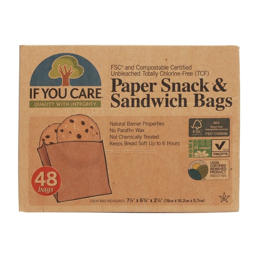 IF YOU CARE PAPER SNACK & SANDWICH BAGS 48'S