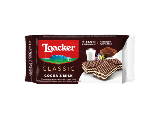 LOACKER CLASSIC COCOA & MILK 45G