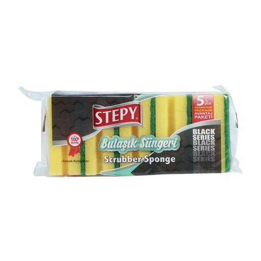 STEPY BLACK CORRUGATED SCRUBBER SPONGE 5'S PACK