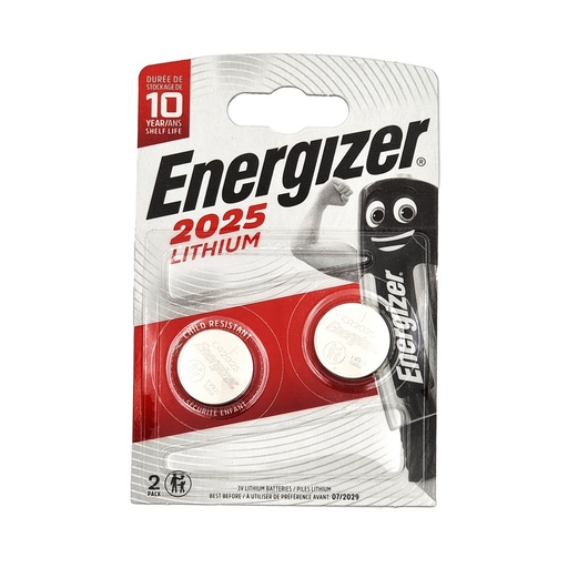 ENERGIZER LITHIUM CR2025 BATTERY 3V 2'S PACK