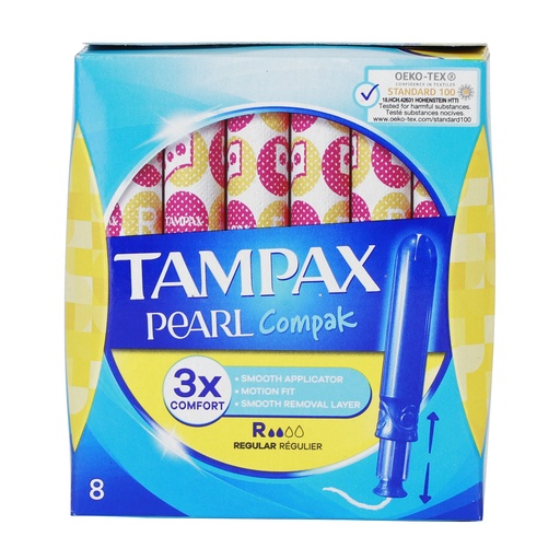 TAMPAX COMPAK PEARL REGULAR TAMPONS 8'S