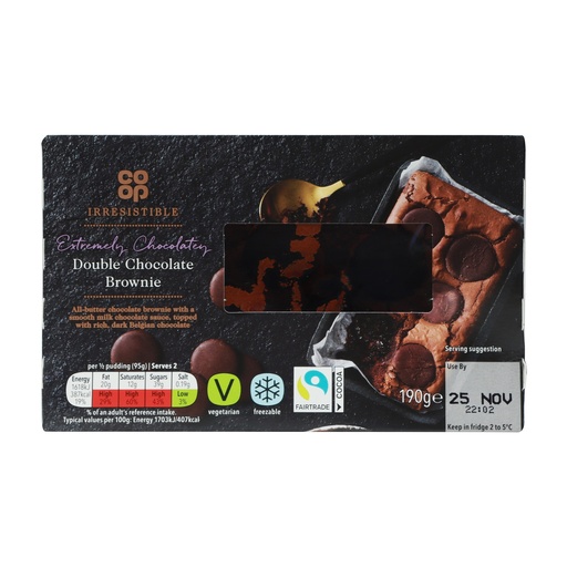 CO-OP IRRESISTIBLE EXTREMELY CHOCOLATEY DOUBLE BROWNIE 190G