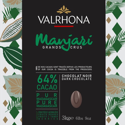 VALRHONA MANJARI 64% DARK CHOCOLATE 3KG BAG