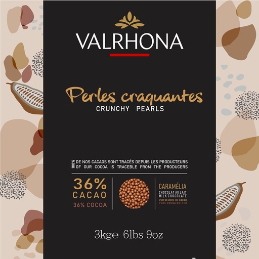 VALRHONA CARAMELIA CRUNCHY PEARLS 36% MILK CHOCOLATE 3KG BAG