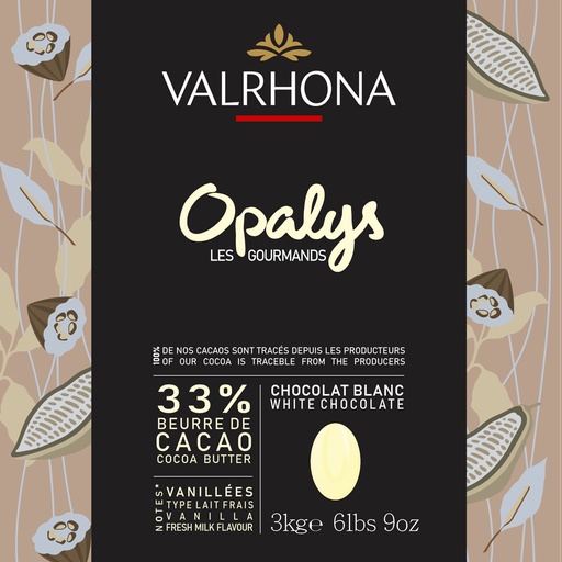 VALRHONA OPALYS 33% WHITE CHOCOLATE 3KG BAG