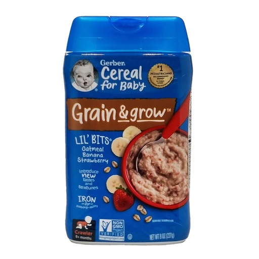 GERBER LIL BITS OATMEAL BANANA STRAWBERRY CEREAL 227G